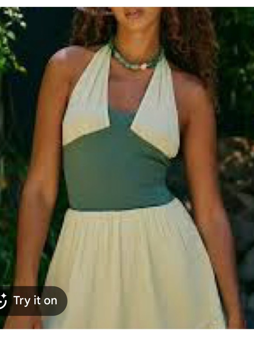 Free People Green and Cream Halter Mini Dress